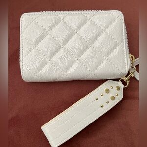 3/$18 White Quilted Faux Patent Leather Wallet with Wrist Strap